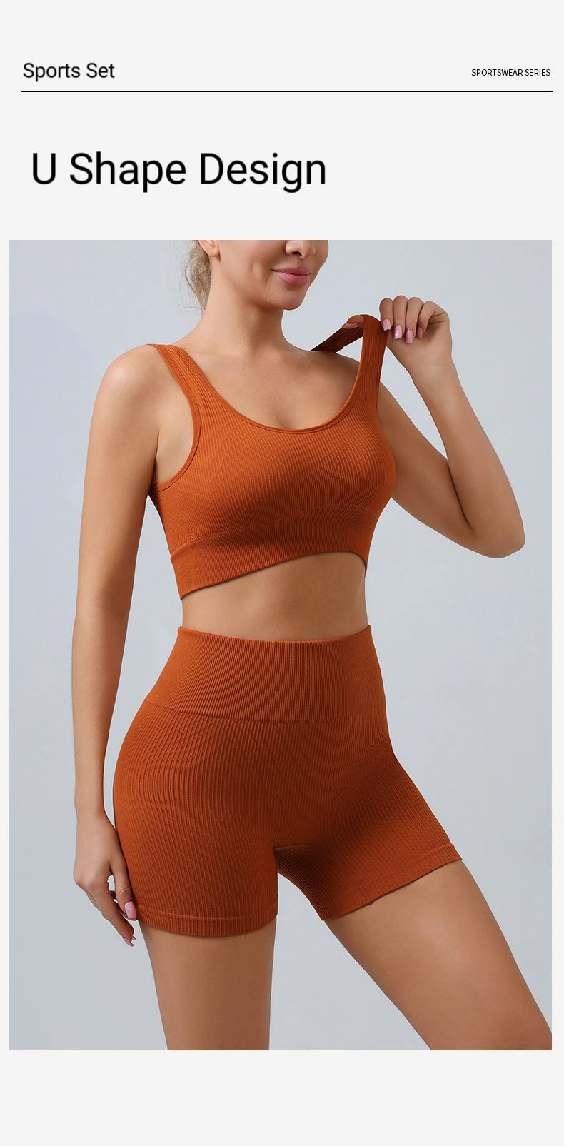 2pc Ribbed Seamless Yoga Set – Women's Crop Top, Leggings & Shorts Workout Outfit for Gym & Fitness