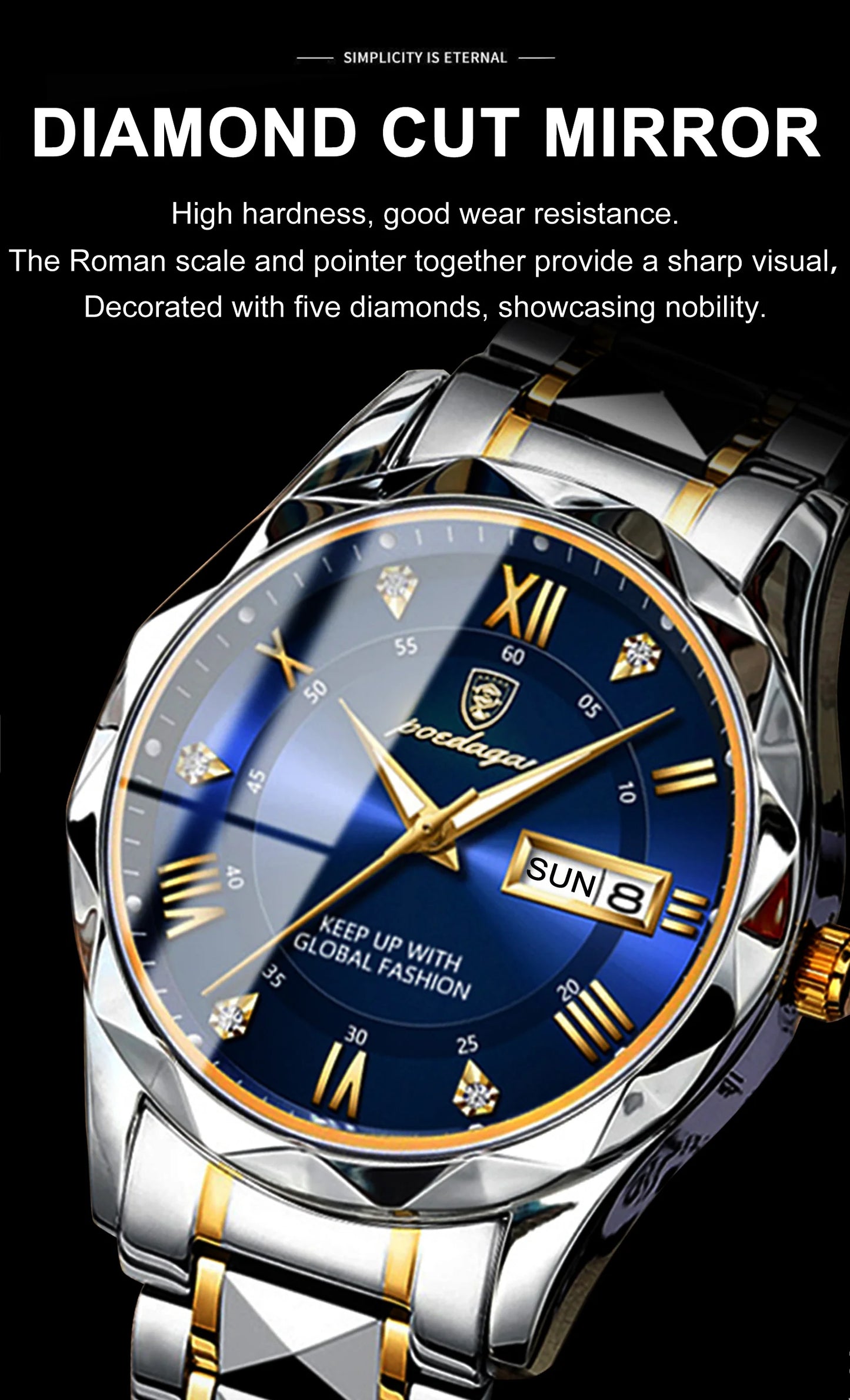 POEDAGAR Luxury Men’s Stainless Steel Watch – Waterproof, Luminous, Date & Week Display