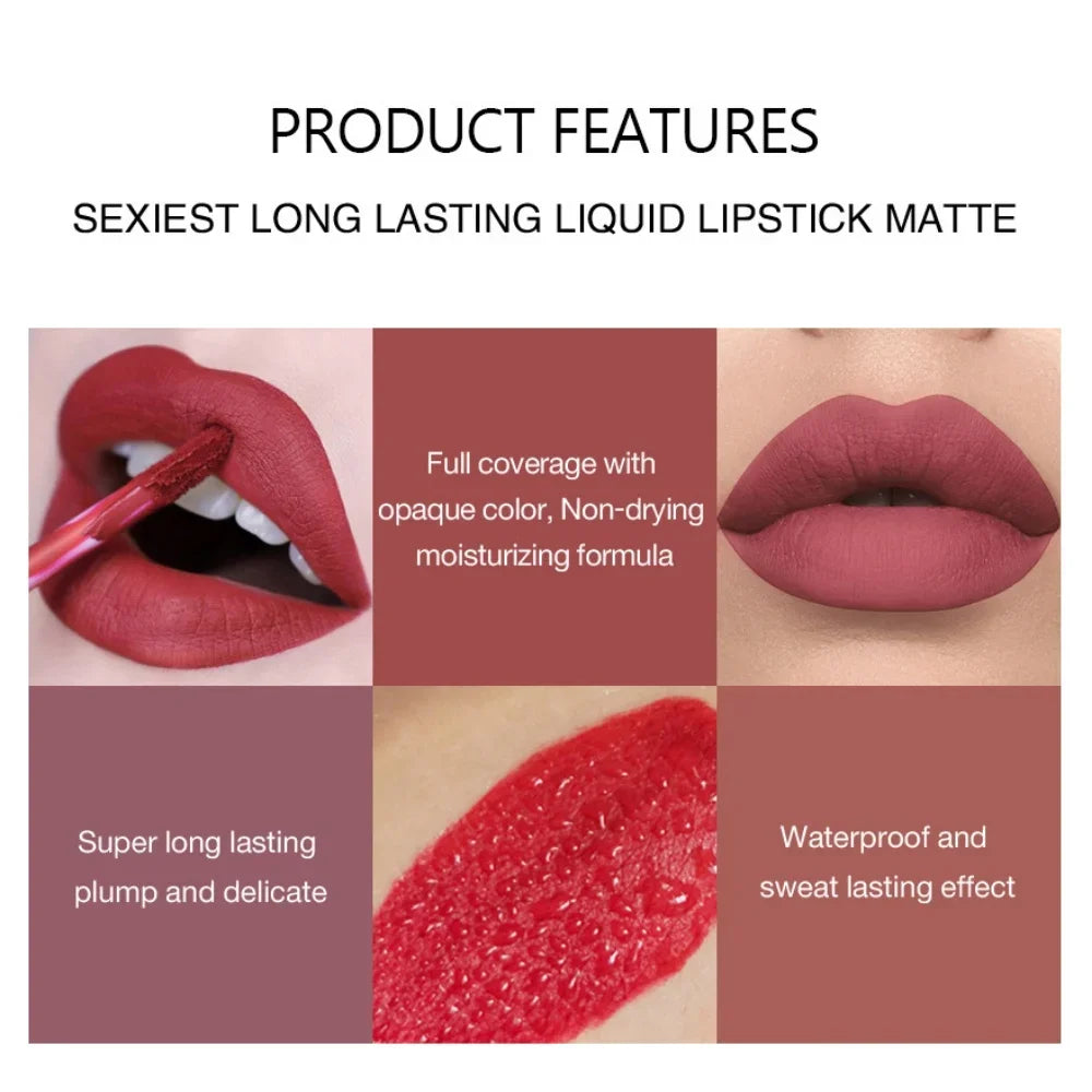 Velvet Matte Liquid Lipstick – Long-Lasting, Waterproof, Nonstick Red Lip Gloss for Bold Beauty