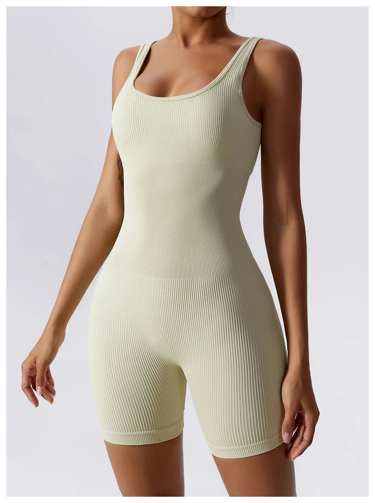 Women's Yoga Rompers One Piece Tummy Control Seamless Ribbed Jumpsuit Padded Sports Bra Romper Fashion Fitness Sportwear