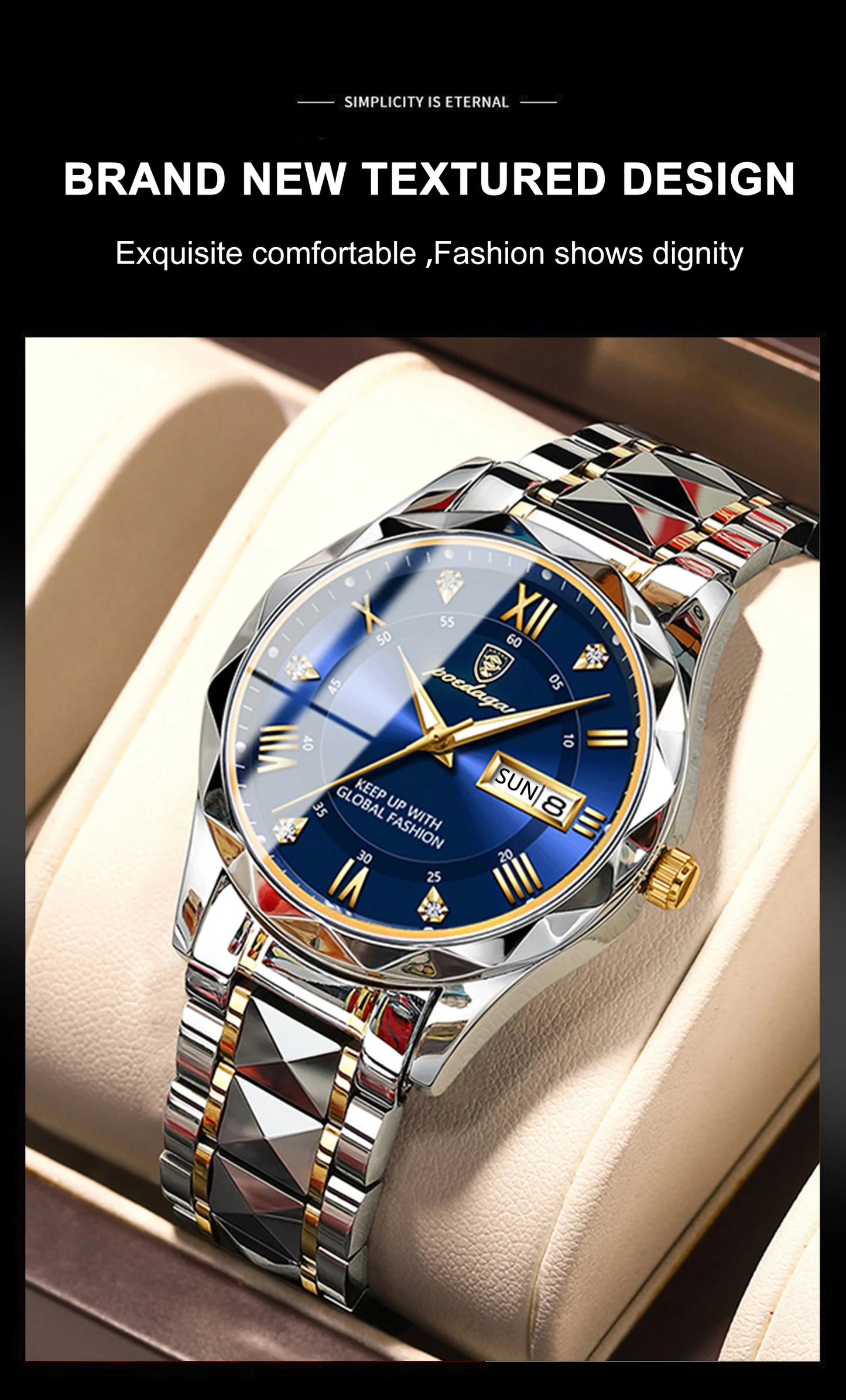 POEDAGAR Luxury Men’s Stainless Steel Watch – Waterproof, Luminous, Date & Week Display