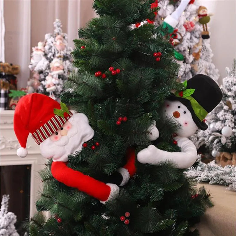 105cm Santa Claus & Snowman Hugs the Tree Doll – Festive Christmas Tree Ornament for 2024, Holiday Decor & New Year Celebration