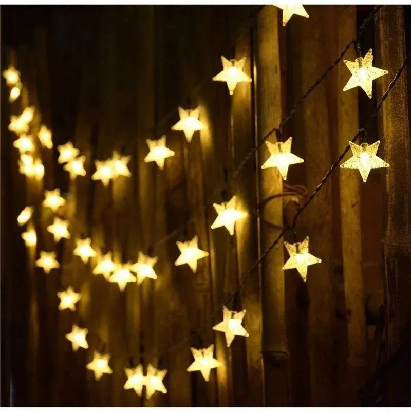 Solar LED String Lights – Outdoor Waterproof Garden Festival Decoration with Star, Bee, Cherry, and Ball Designs