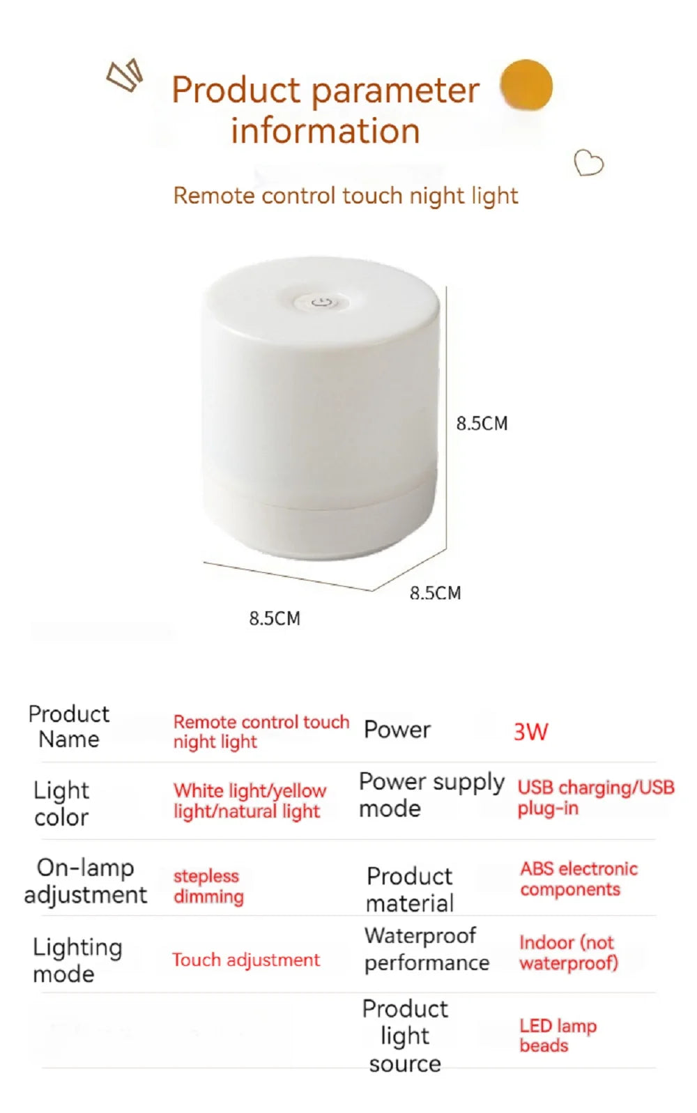 Touch Bedside Lamp with USB Charging – 3-Mode Dimmable LED Night Light for Bedroom, Eye Protection & Kids' Gift