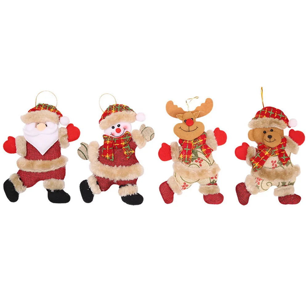 4Pcs Christmas Ornaments Gift Santa Claus Snowman Tree Toy Doll Hang Decorations