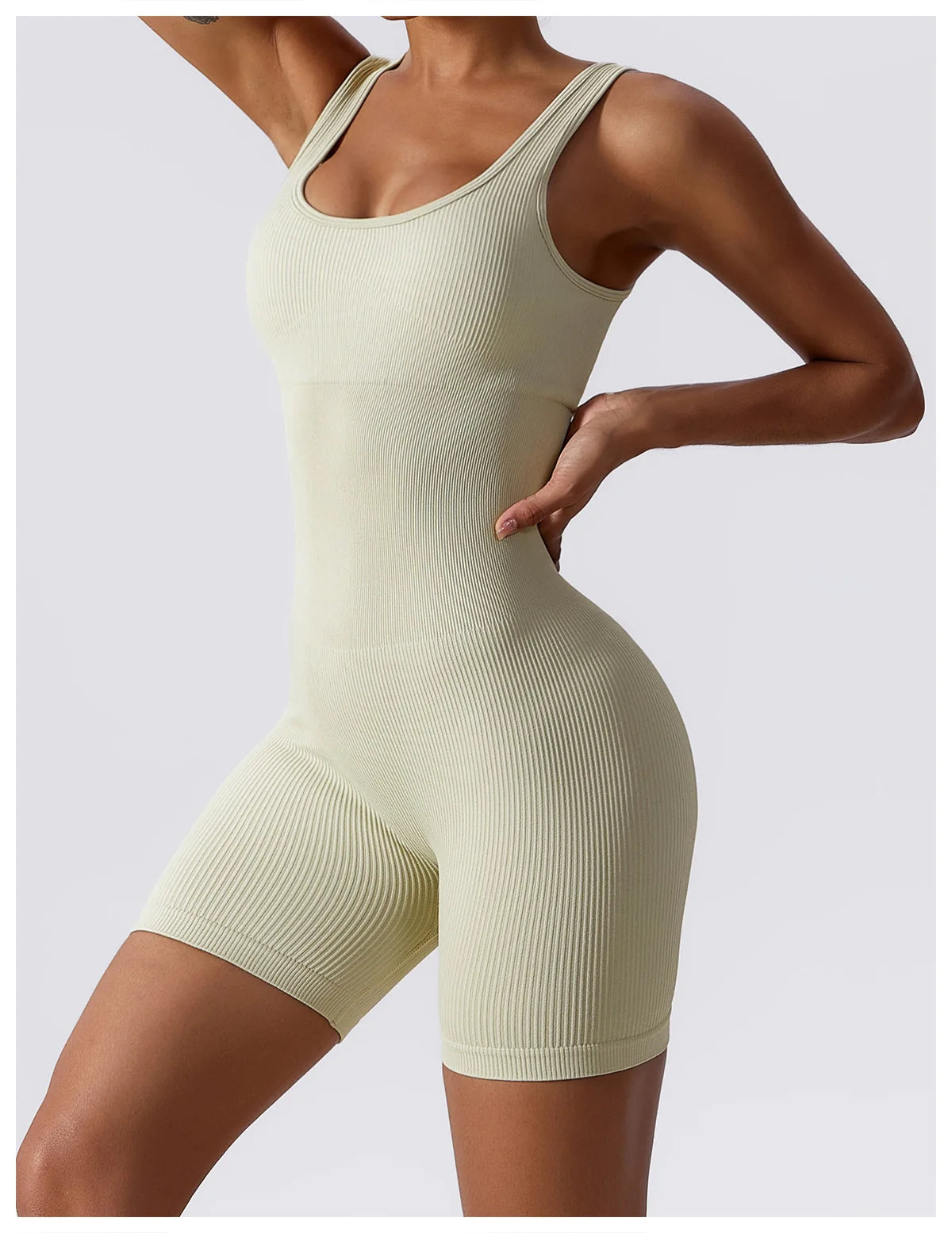 Women's Yoga Rompers One Piece Tummy Control Seamless Ribbed Jumpsuit Padded Sports Bra Romper Fashion Fitness Sportwear