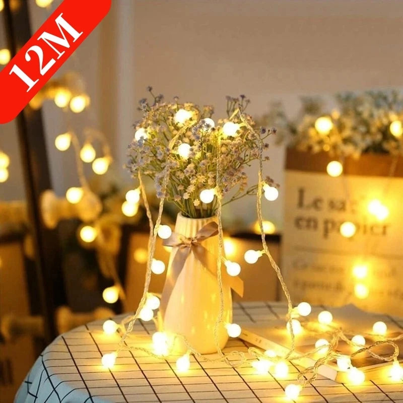 10M USB/Battery Powered LED Ball String Lights – Outdoor Fairy Garland Lights for Wedding, Garden, Christmas, and Party Decoration