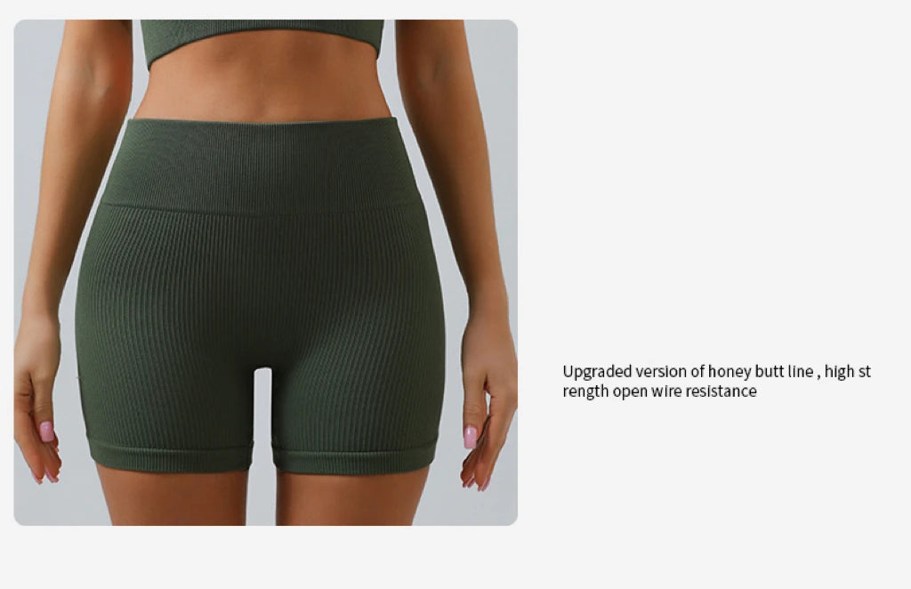 2pc Ribbed Seamless Yoga Set – Women's Crop Top, Leggings & Shorts Workout Outfit for Gym & Fitness