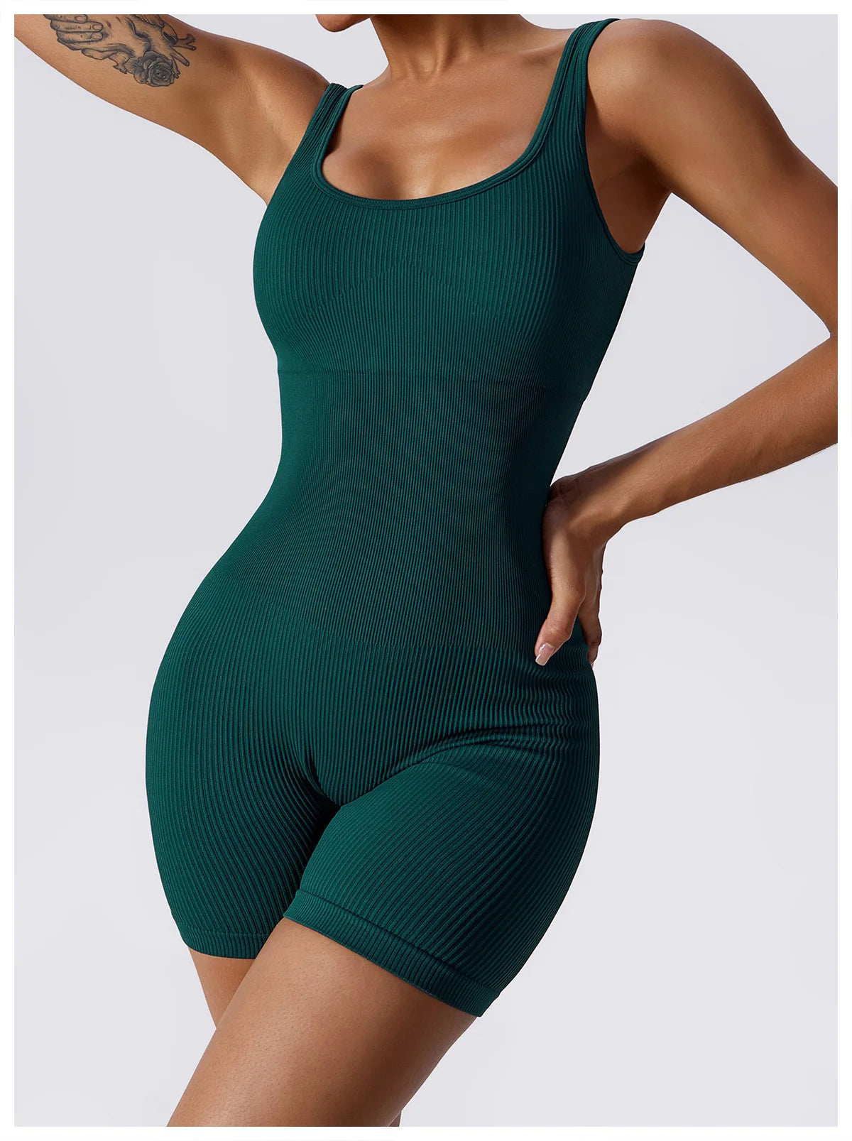 Women's Yoga Rompers One Piece Tummy Control Seamless Ribbed Jumpsuit Padded Sports Bra Romper Fashion Fitness Sportwear