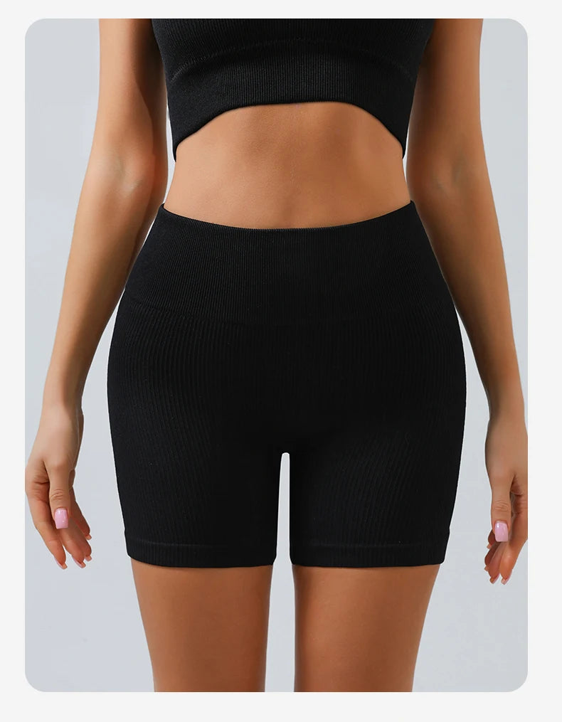 2pc Ribbed Seamless Yoga Set – Women's Crop Top, Leggings & Shorts Workout Outfit for Gym & Fitness