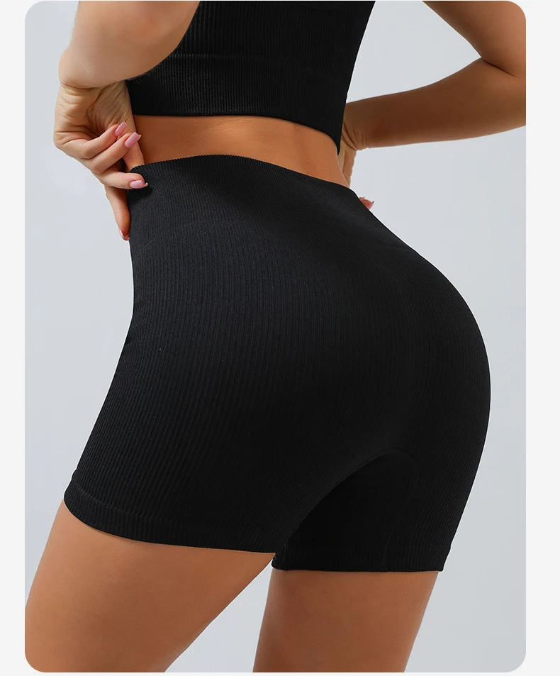 2pc Ribbed Seamless Yoga Set – Women's Crop Top, Leggings & Shorts Workout Outfit for Gym & Fitness