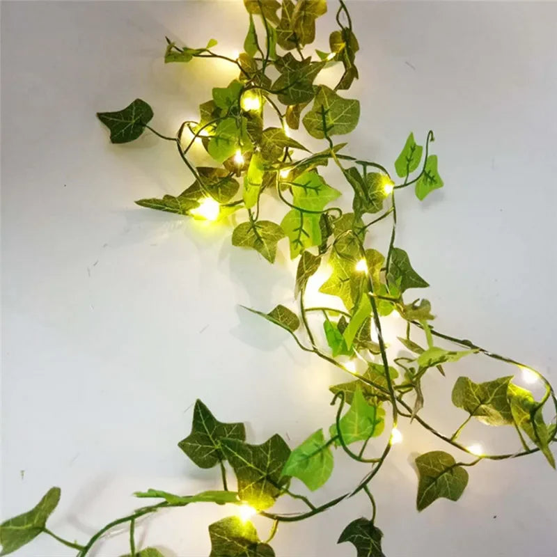 Artificial Flower & Green Leaf String Lights – Battery-Powered Fairy Vine Garland for Christmas, Weddings, and Home Decor