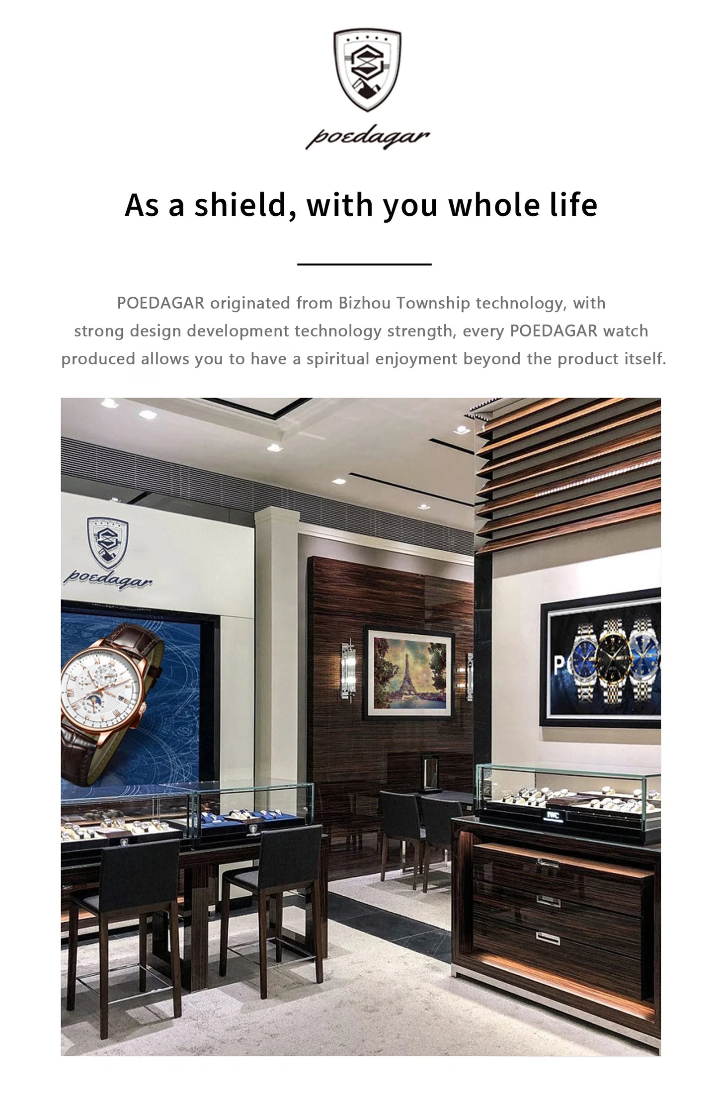 POEDAGAR Luxury Square Men’s Watch – Waterproof, Luminous, Leather Quartz Wristwatch with Date + Box