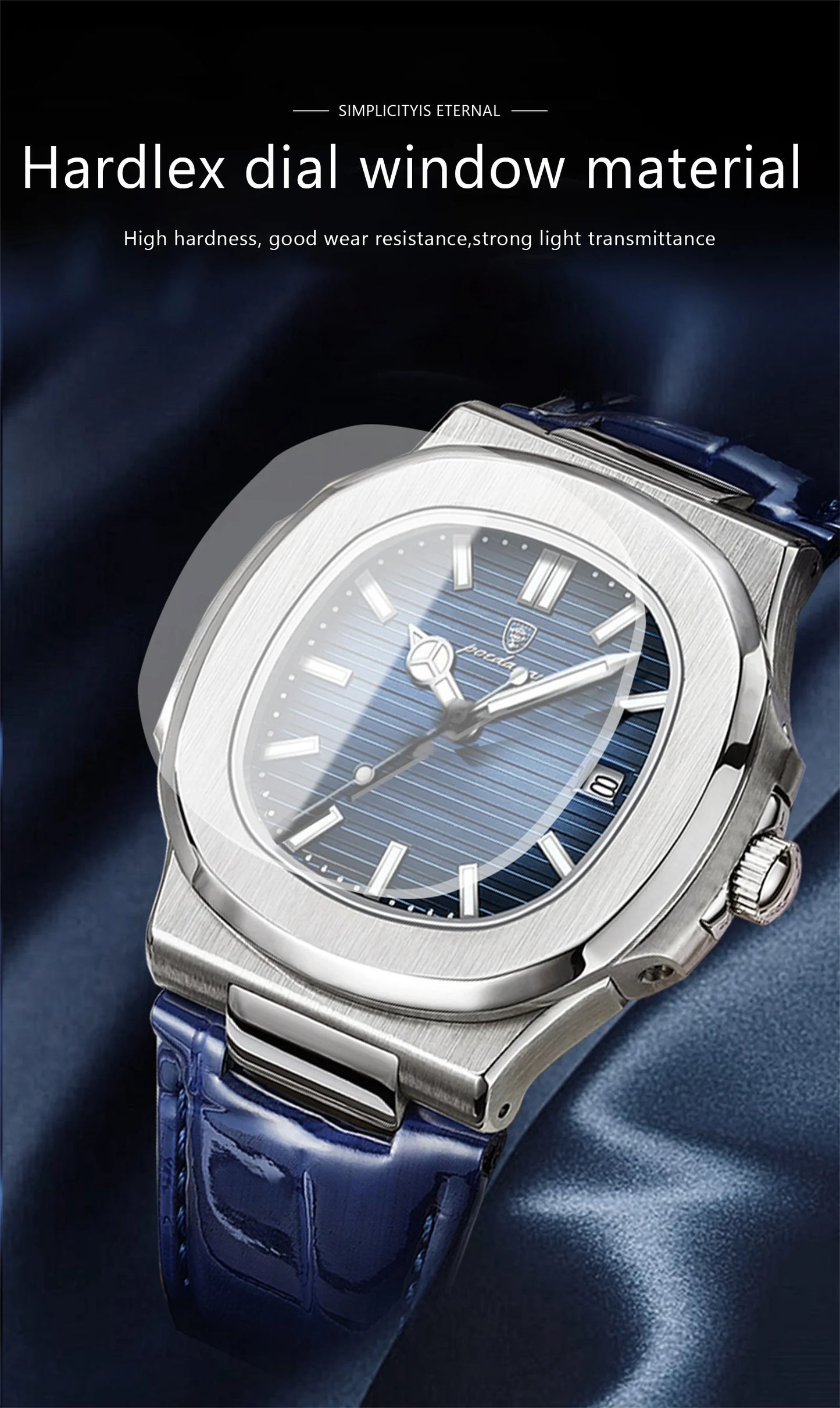 POEDAGAR Luxury Square Men’s Watch – Waterproof, Luminous, Leather Quartz Wristwatch with Date + Box