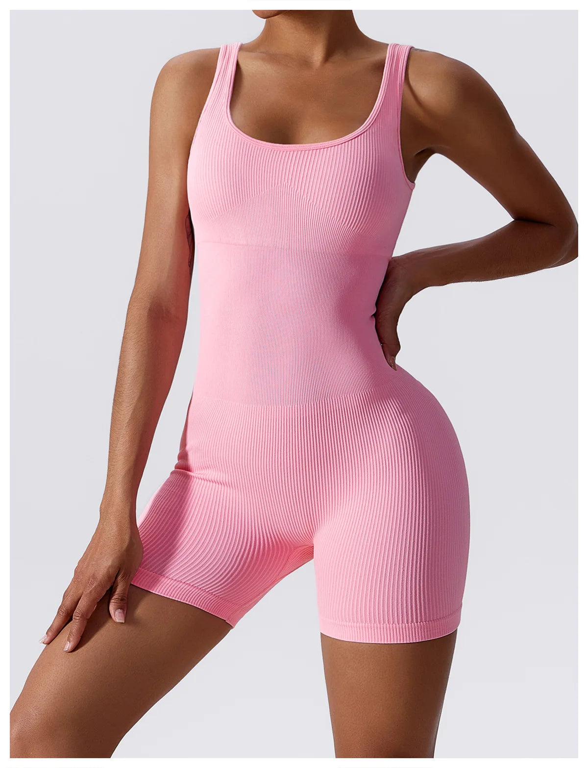 Women's Yoga Rompers One Piece Tummy Control Seamless Ribbed Jumpsuit Padded Sports Bra Romper Fashion Fitness Sportwear
