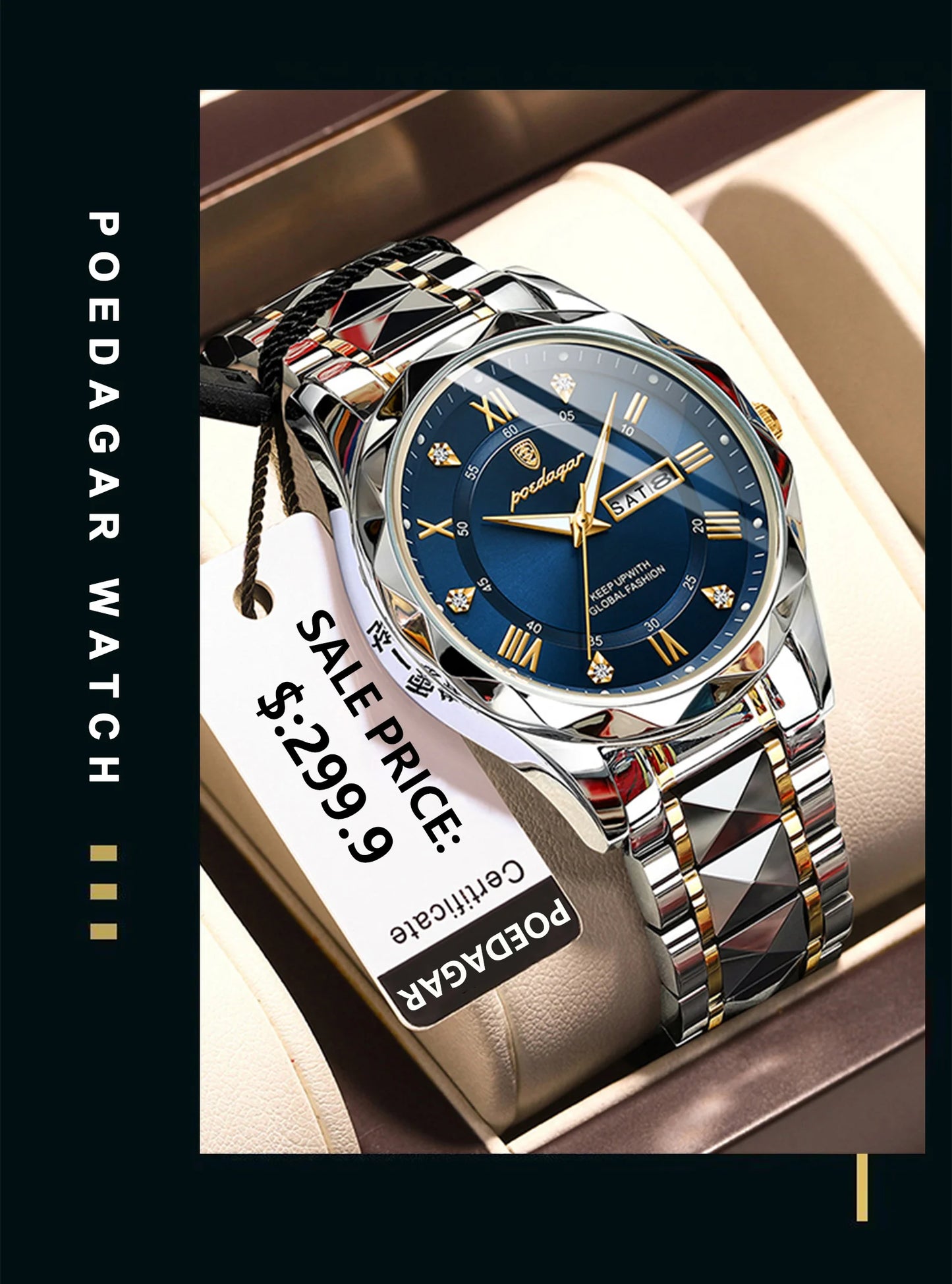 POEDAGAR Luxury Men’s Stainless Steel Watch – Waterproof, Luminous, Date & Week Display