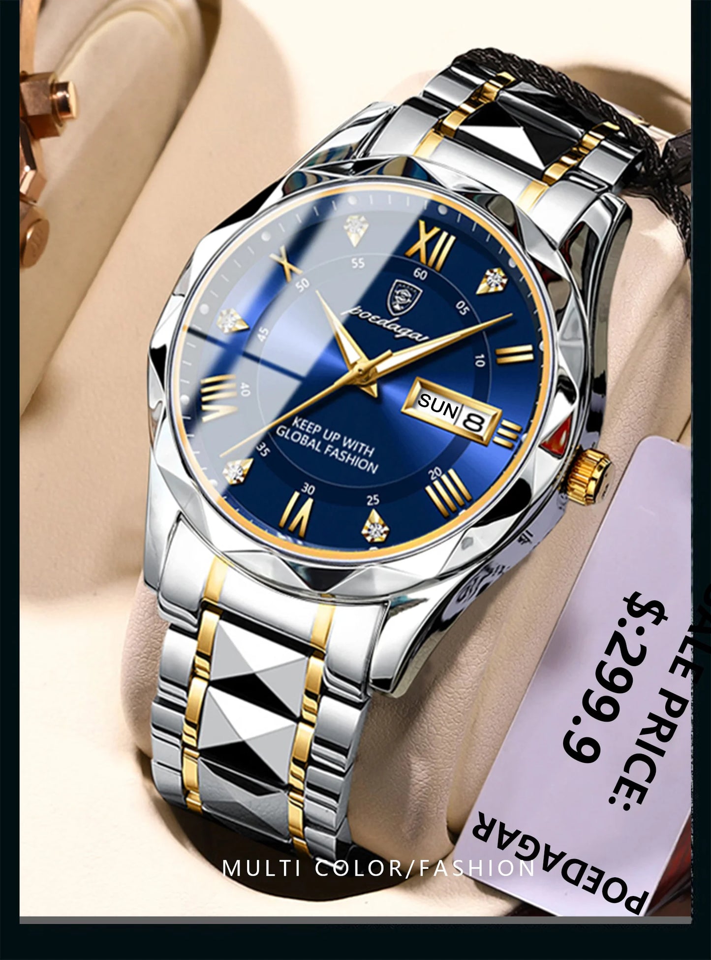 POEDAGAR Luxury Men’s Stainless Steel Watch – Waterproof, Luminous, Date & Week Display