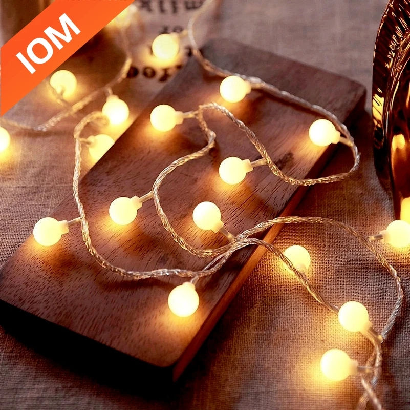 10M USB/Battery Powered LED Ball String Lights – Outdoor Fairy Garland Lights for Wedding, Garden, Christmas, and Party Decoration