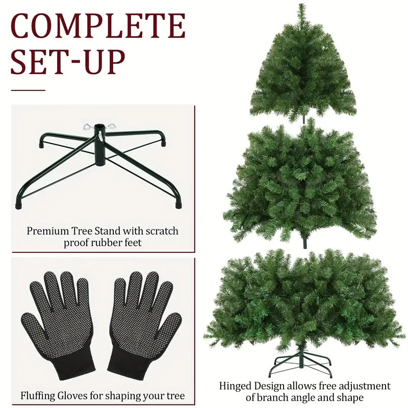 Premium Artificial Christmas Tree - 1477 Tips, 250 LED Lights, 8 Lighting Modes, Foldable Metal Stand