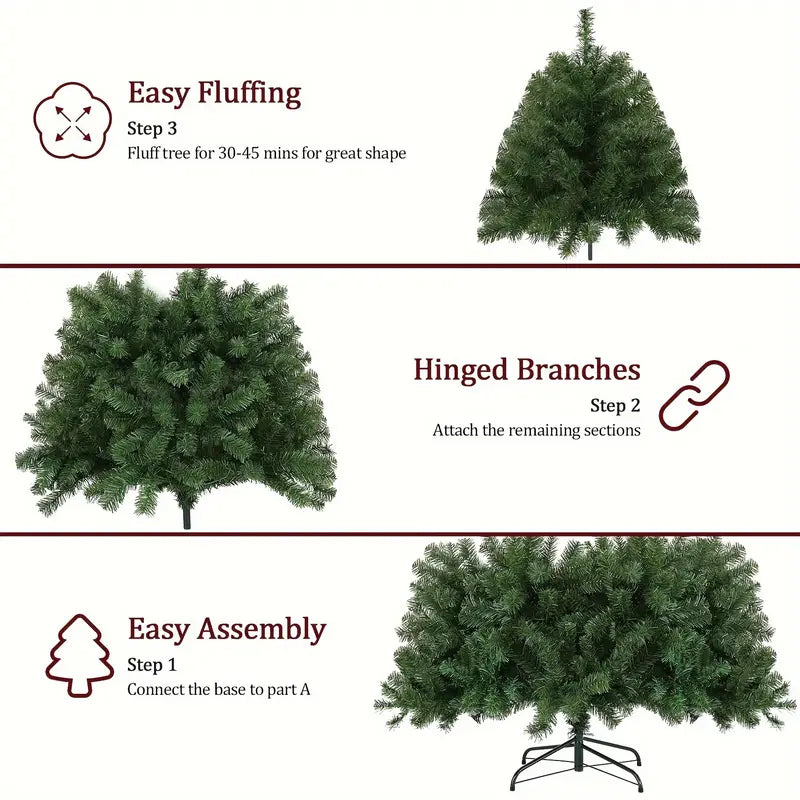 Premium Artificial Christmas Tree - 1477 Tips, 250 LED Lights, 8 Lighting Modes, Foldable Metal Stand