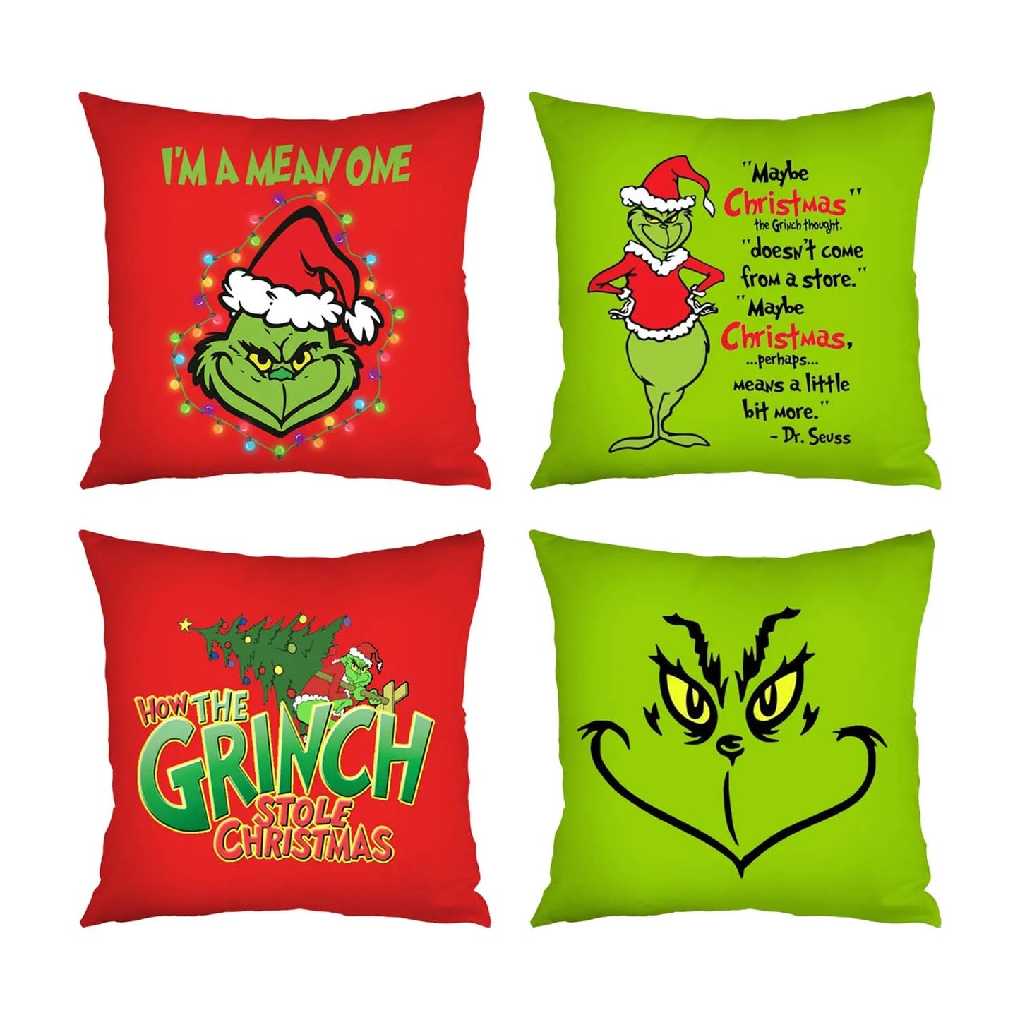 Set of 4 Christmas Pillow Covers 18x18 Inch – Festive Farmhouse Throw Pillowcases for Sofa & Couch Xmas Decor